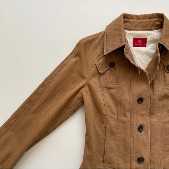 Cole Haan Tan Designer Denim Jean Jacket Size S Small - Picture 3 of 12